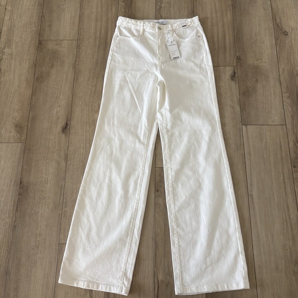 Judy Blue White Braided Waist Wide Leg Jeans JB88781 WHT Size 9/29 NWT